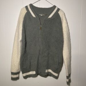 Easel Sz M/L Womens Sweater Knit  Zip Cardigan Gray‎ Varsity Style